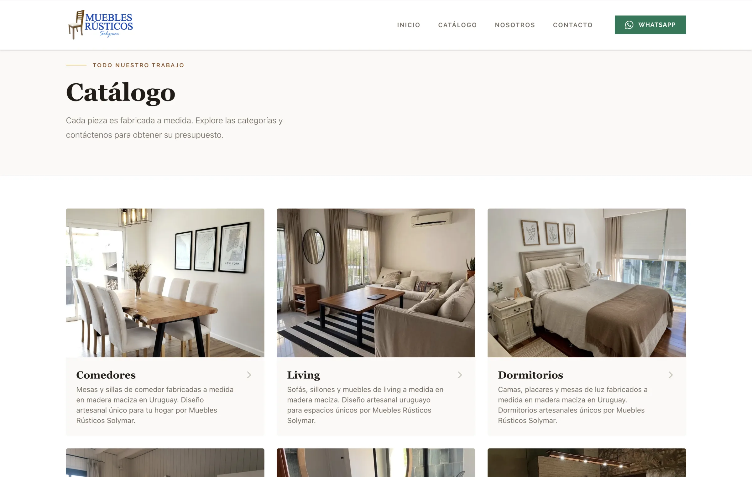 The catalogue, with the dining room, living room and bedroom categories.