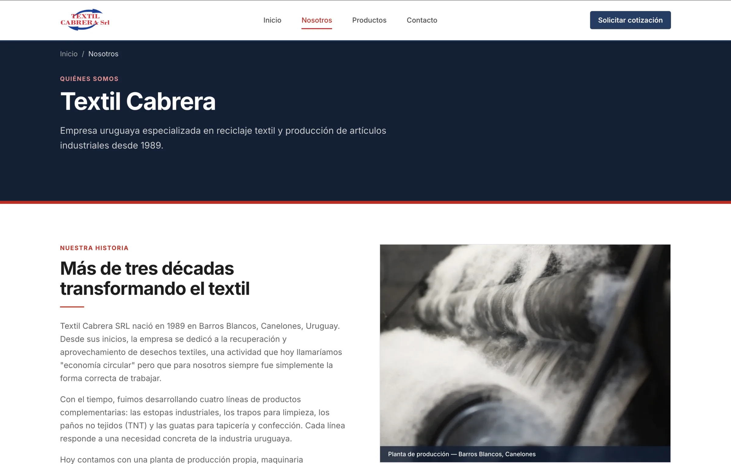 The About page: more than three decades transforming textiles.