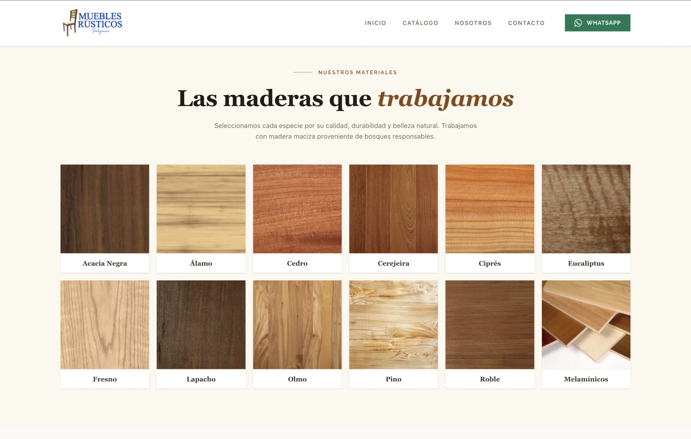 Las maderas que trabajan, cada una con su foto.